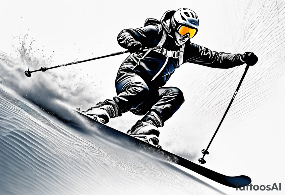 Skier in motion, fine line, more abstract tattoo idea