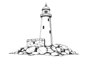 a whole lighthouse with a coat of arms incorporated into the roof without stones on the ground tattoo idea