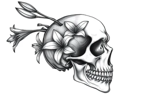 Lillies coming out of back of humanoid skull tattoo idea