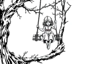 creepy little girl in the woods on a rope swing tattoo idea
