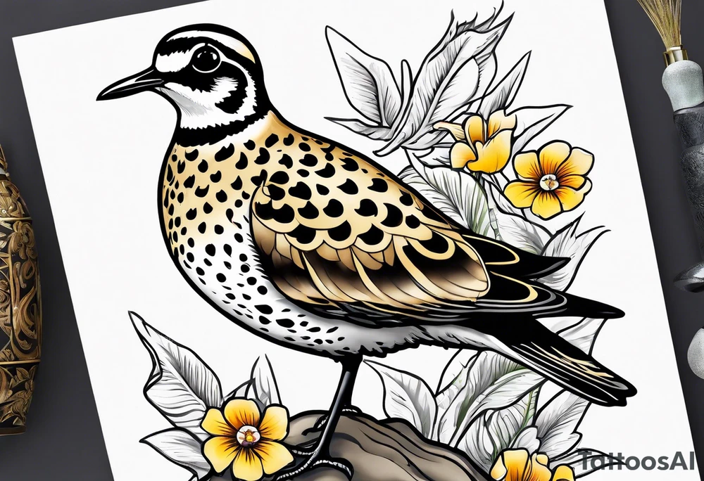Pacific golden plover with Hawaiian flowers tattoo idea