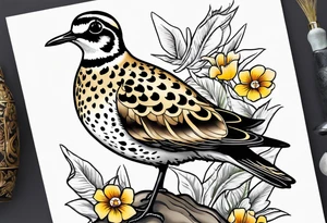 Pacific golden plover with Hawaiian flowers tattoo idea