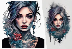 Woman with a tear running down her face walking out of a graveyard  leaving her old terrifying, scary, violent past behind her ethereal and mysterious tattoo idea