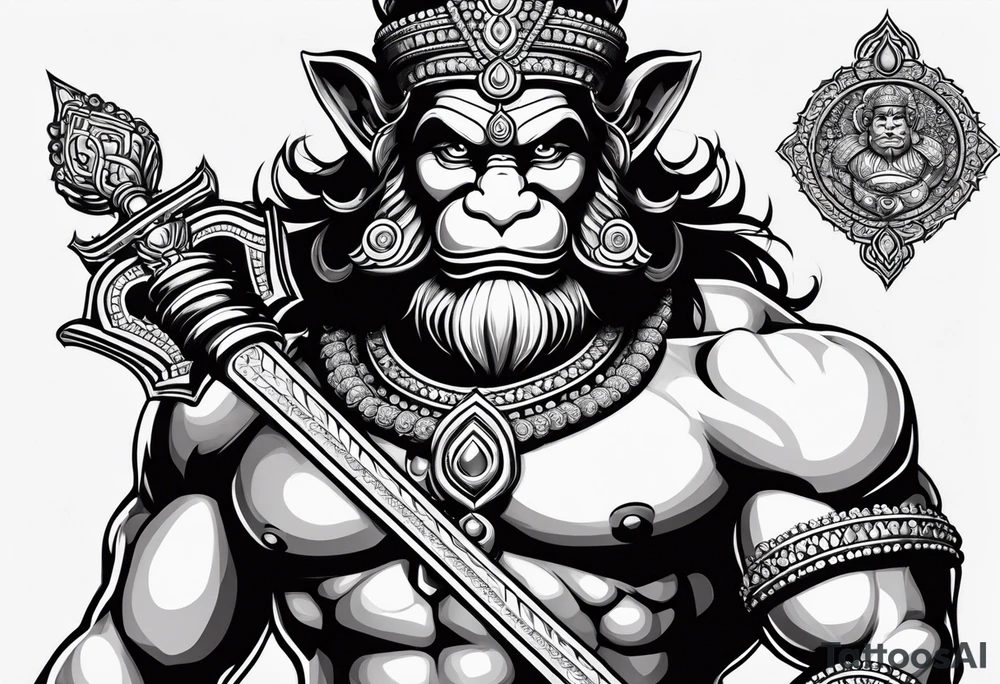 Hanuman ji with mace on arm tattoo idea