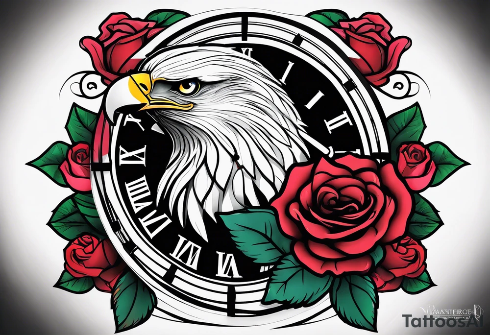 eagle, rose, clock , love tattoo idea