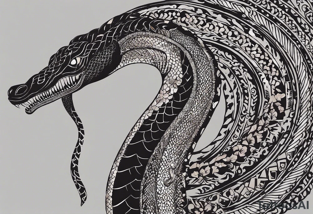 i want a tattoo on my upper back which is like this: a sword which follows the line of my spinal cord and a snake is coiled around and the head of the snake is near my left shoulder with its mouth open  i want it to be modest in size.. so in future there is still enough space to get a new tattoo. The tattoo will be in black and gray. The sword should be something traditional like the one a king have in the battle. The length of the sword should be half of my spine and the size of the snake should be in proportion to the sword. Illustrate it now and then I might give more ideas tattoo idea