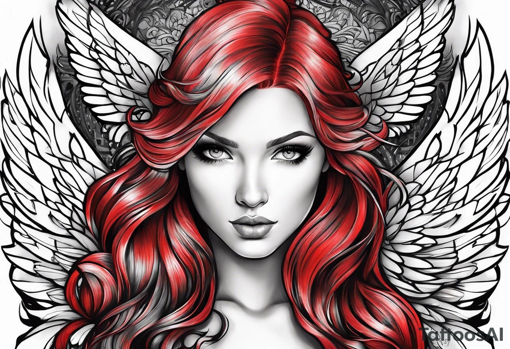 beautiful red hair angel girl tattoo idea