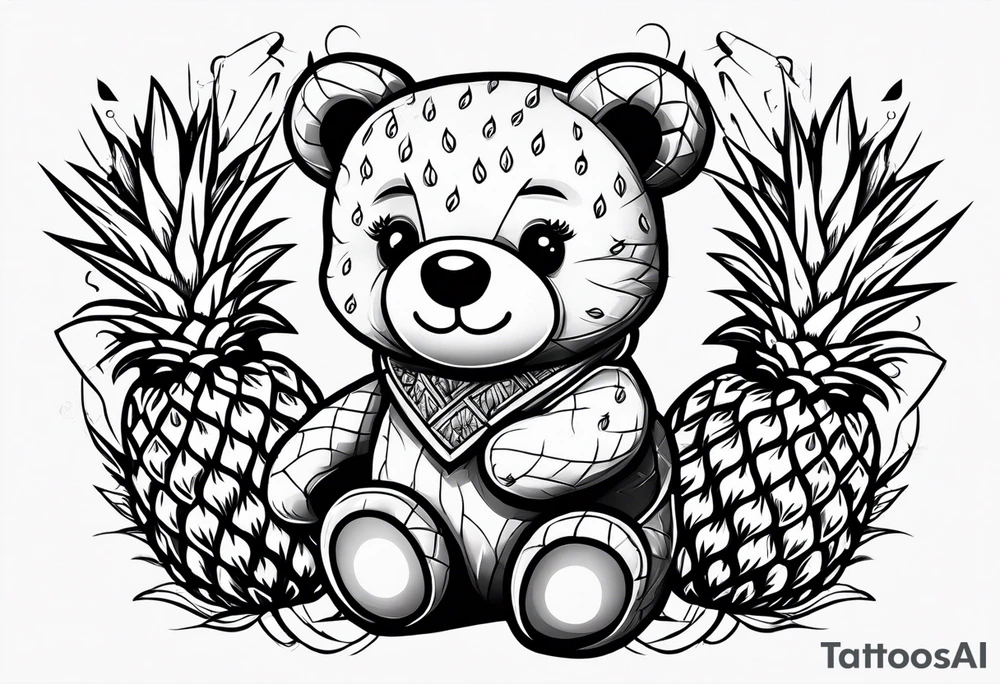 Teddy bear loves pineapple tattoo idea
