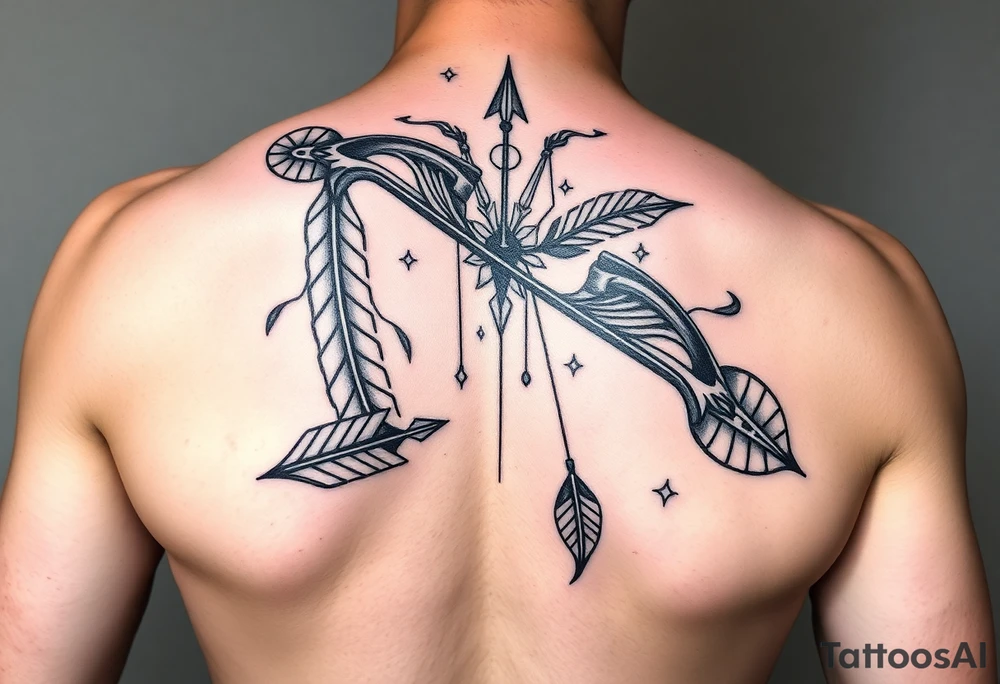 Large bow and arrow on whole arm tattoo idea