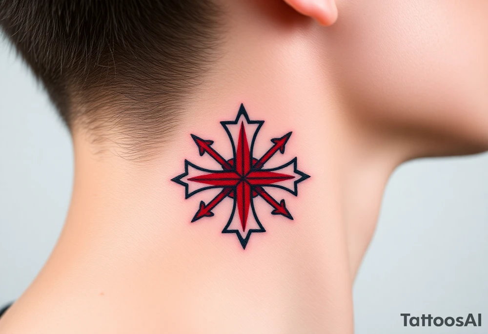 A bold red and black Maltese cross tattoo idea