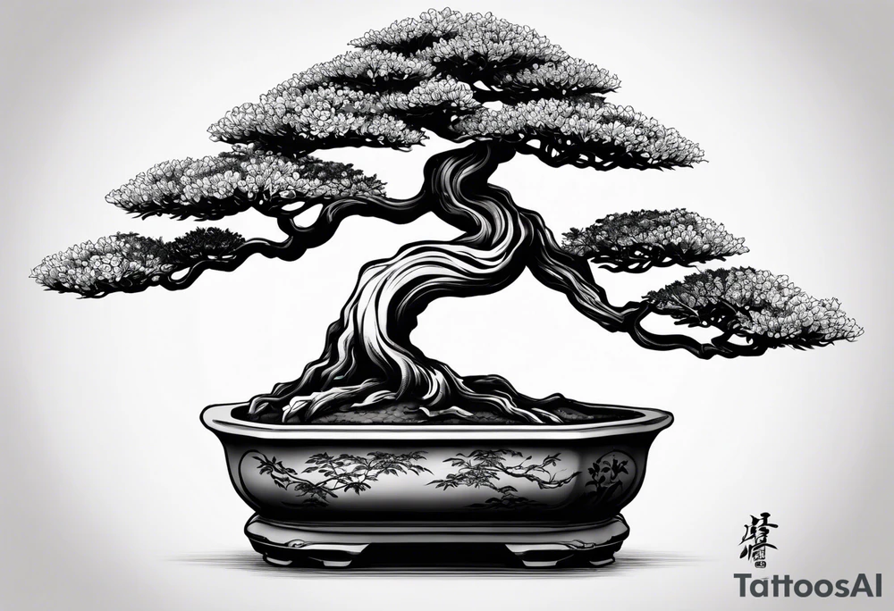 bonsai tree with one side that has more foliage than the other. Mean to fit under an arm on a rib cage. tattoo idea