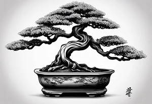 bonsai tree with one side that has more foliage than the other. Mean to fit under an arm on a rib cage. tattoo idea