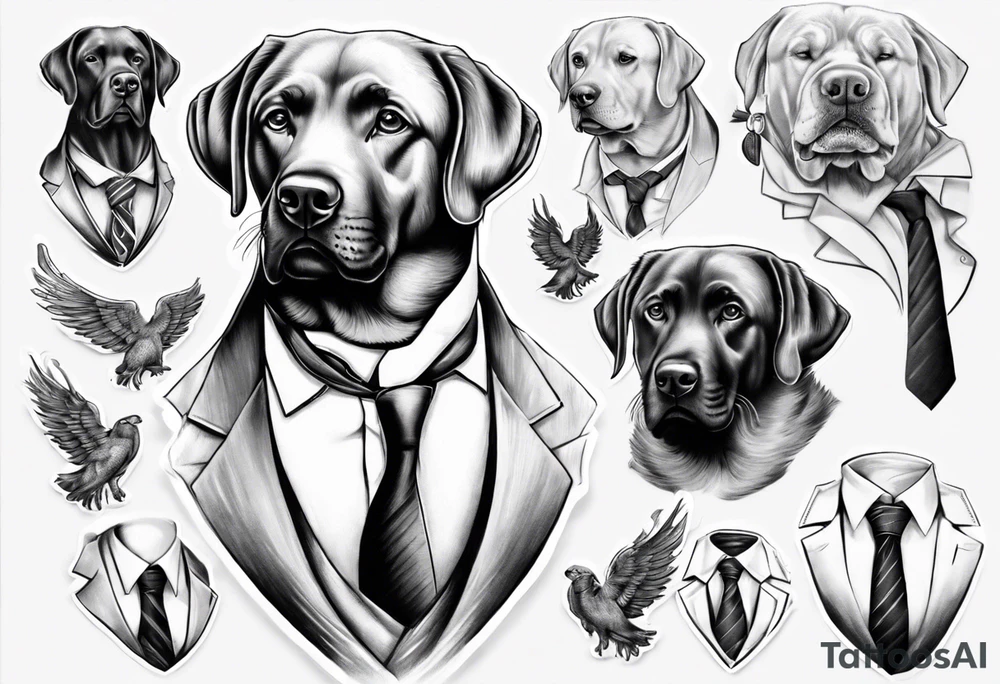A labrador in a double breasted suit tattoo idea