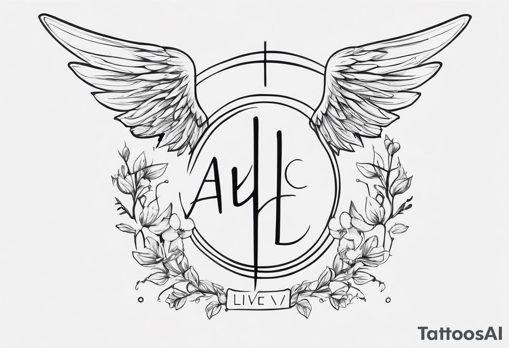 A tattoo with the letters “Lev livet mens du kan” with an angel tattoo idea