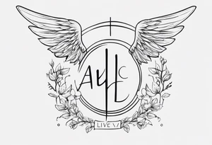 A tattoo with the letters “Lev livet mens du kan” with an angel tattoo idea