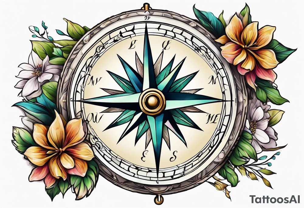 Compass , flower, cross tattoo idea