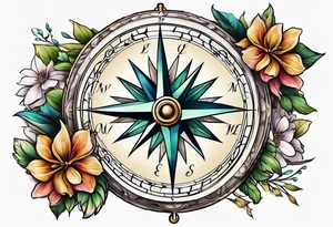 Compass , flower, cross tattoo idea