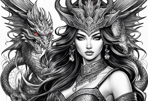warriors princess with swords and a dragon partner tattoo idea