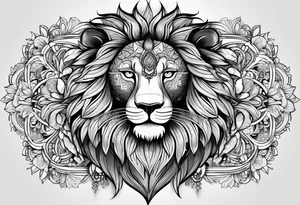 Half lion face half ornate lion face mandala black and grey tattoo tattoo idea