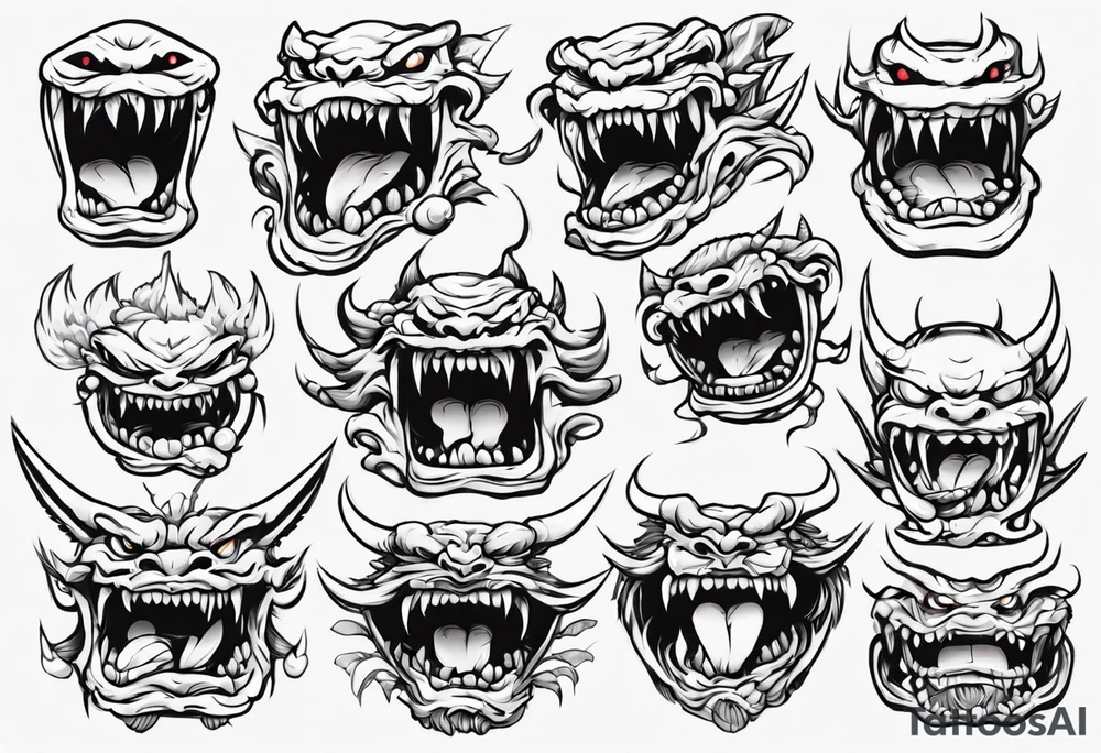 japanese monster mouth smiling tattoo idea