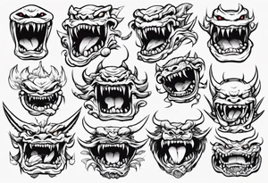 japanese monster mouth smiling tattoo idea