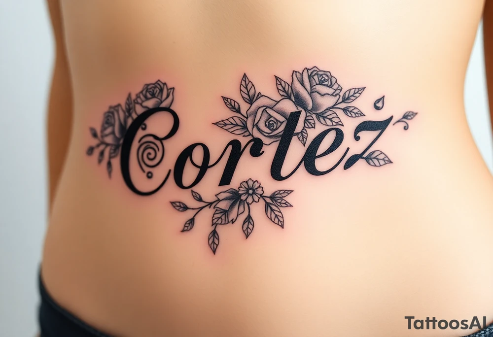 The name Cortez with roses and diamonds tattoo idea
