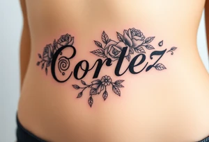 The name Cortez with roses and diamonds tattoo idea