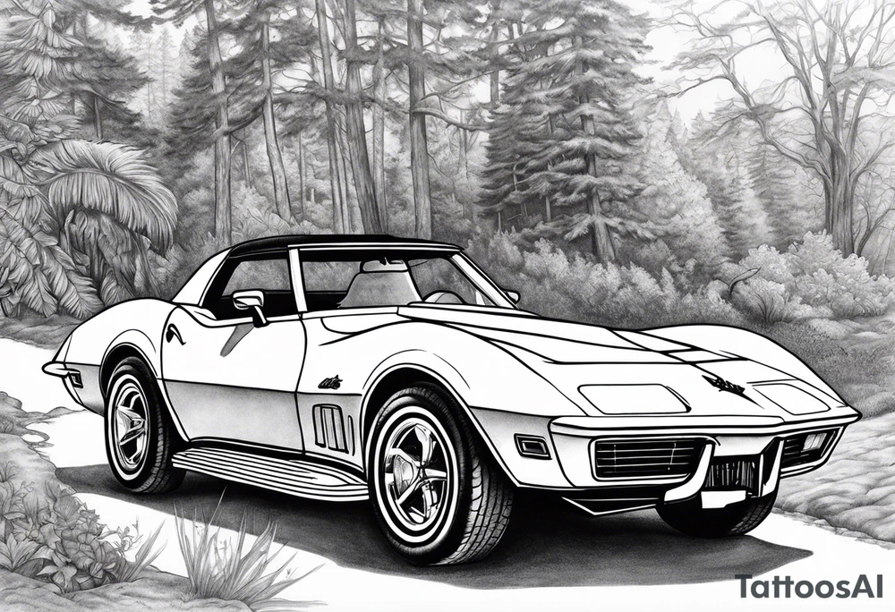 Skeleton driving a 1976 Corvette tattoo idea