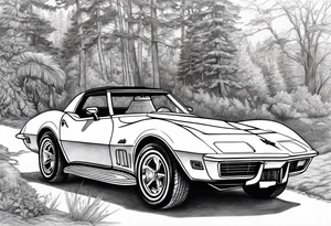 Skeleton driving a 1976 Corvette tattoo idea