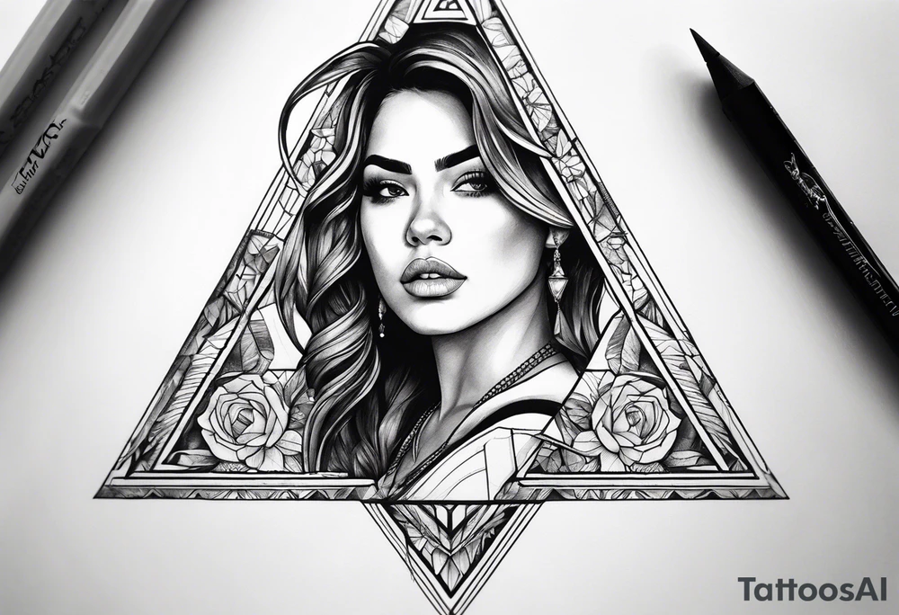 woman inside a triangul tattoo idea