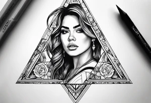 woman inside a triangul tattoo idea