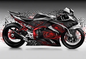 Arm sleeve, black, gray, silver, red, tribal, include elements of fire, include subtle elements of motorcycles, include elements of wrestling tattoo idea