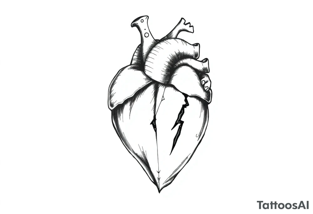 A heart that has a knife in it and shows pain tattoo idea