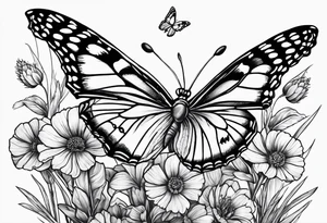 Wildflowers, prairie plants, butterflies tattoo idea