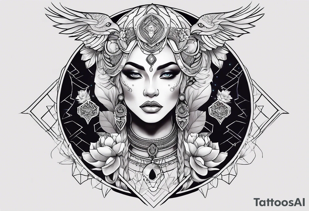 kali ma, alien goddess, valkrye, aries, pirate, divine feminine, zenza resonance, pachamama, lotus azul, blank panther, eagle, skull, 5D, nueva gaya, dna 12 tattoo idea