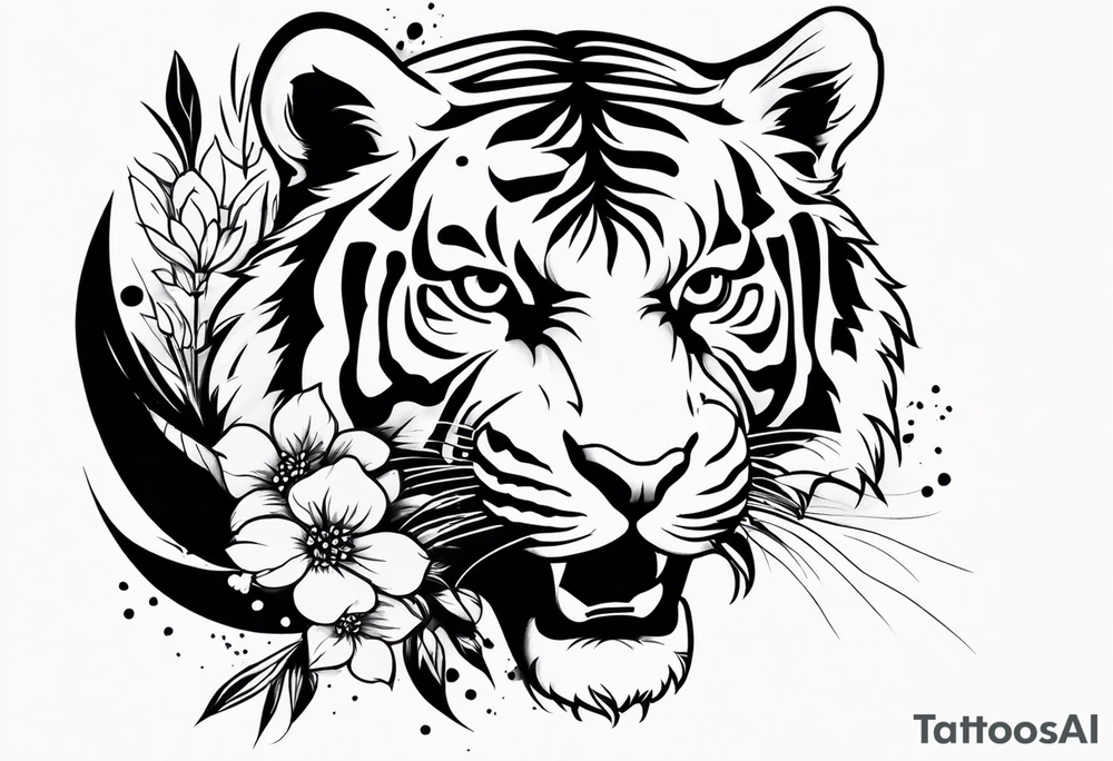 Fierce tiger with floral splash tattoo idea