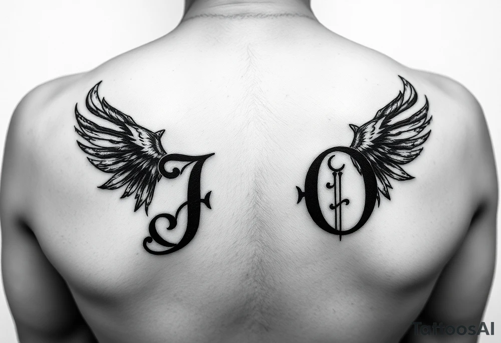 J O initials made from blindfold tattoo idea