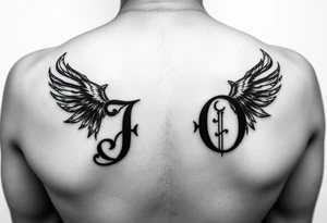 J O initials made from blindfold tattoo idea