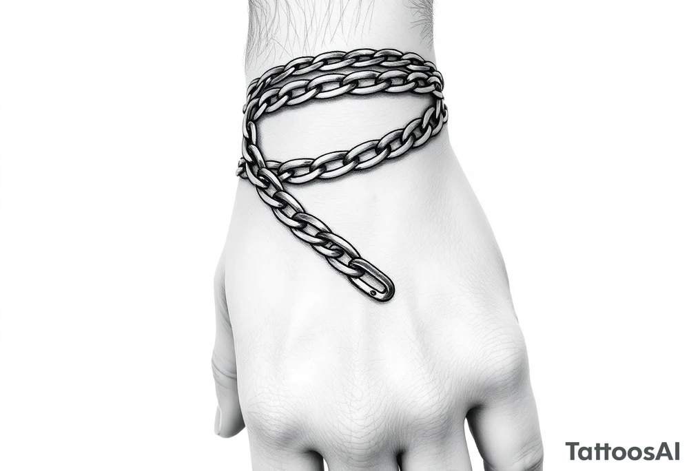 Chains wrapped around wrist going up to thumb and index finger tattoo idea