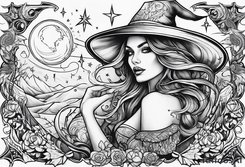 Beautiful witch tattoo idea
