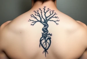 DNA TREE trunk with roots with anatomical heart in bottom tattoo idea