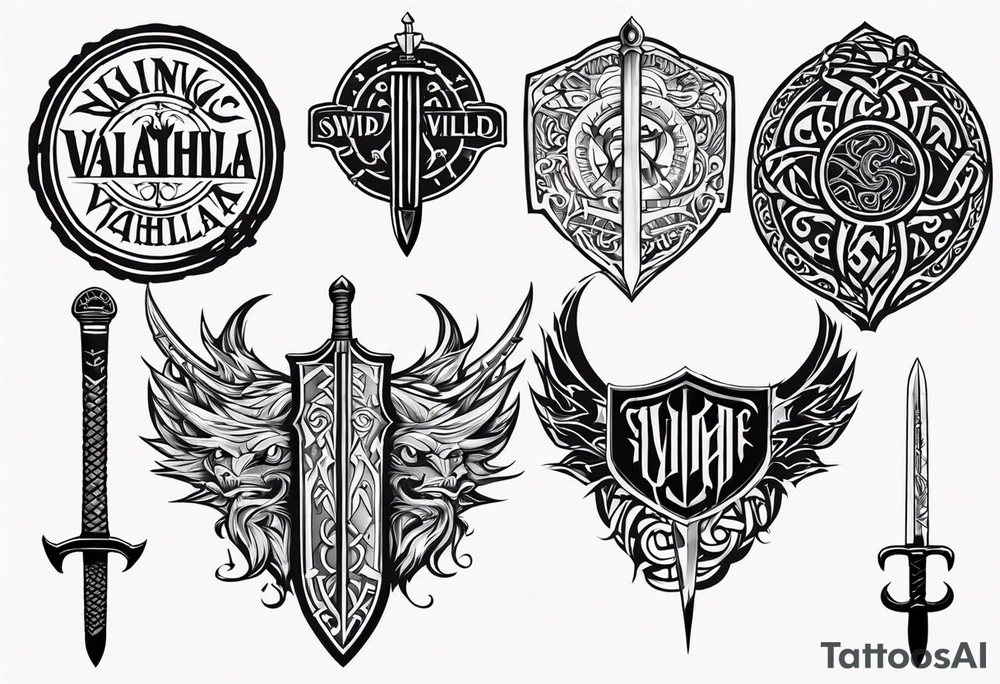Viking sword Valhalla dragon shield tattoo idea