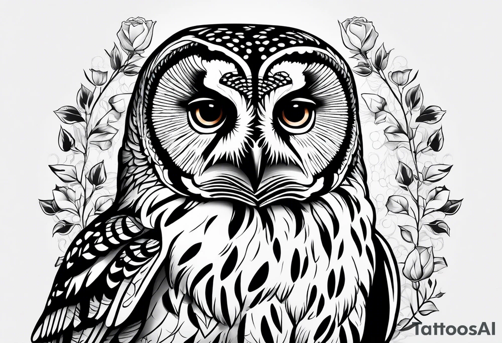 Barred owl, rose, paw print tattoo idea