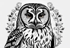 Barred owl, rose, paw print tattoo idea
