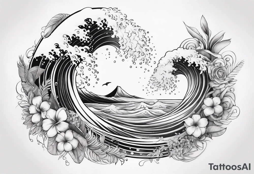 wave,, flower, palm, sea animal tattoo idea