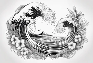 wave,, flower, palm, sea animal tattoo idea