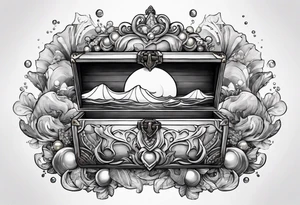Ocean with threasure chest and pearls tattoo idea
