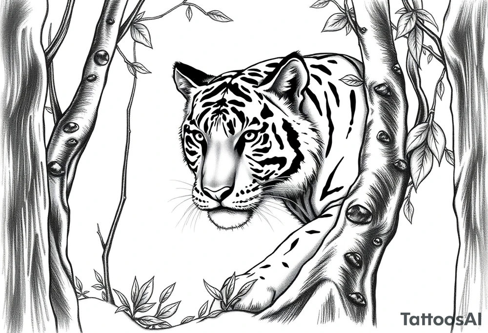 a tiger cleverly hiding, hard to see
in the woods tattoo idea