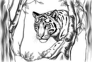 a tiger cleverly hiding, hard to see
in the woods tattoo idea