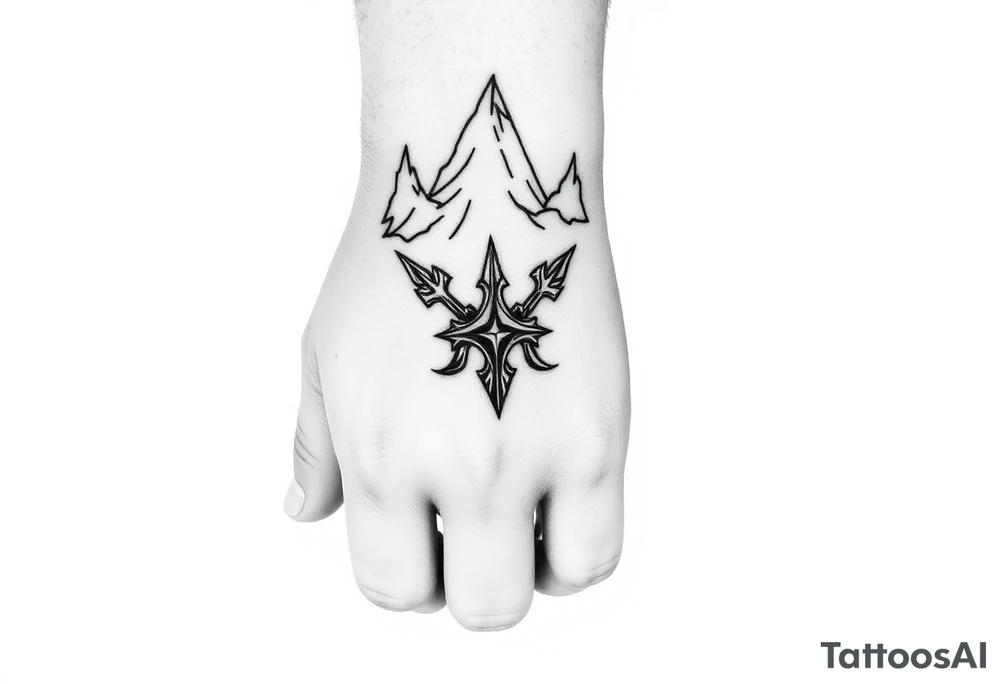 Simple large nature or Norse themed, covering the hand, going up the fingers and down the wrist. tattoo idea